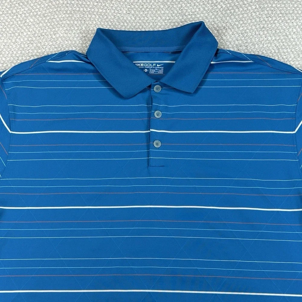 Nike Polo Shirt Mens XL Blue Striped Dr-Fit Golf Performance Stretch Preppy‎